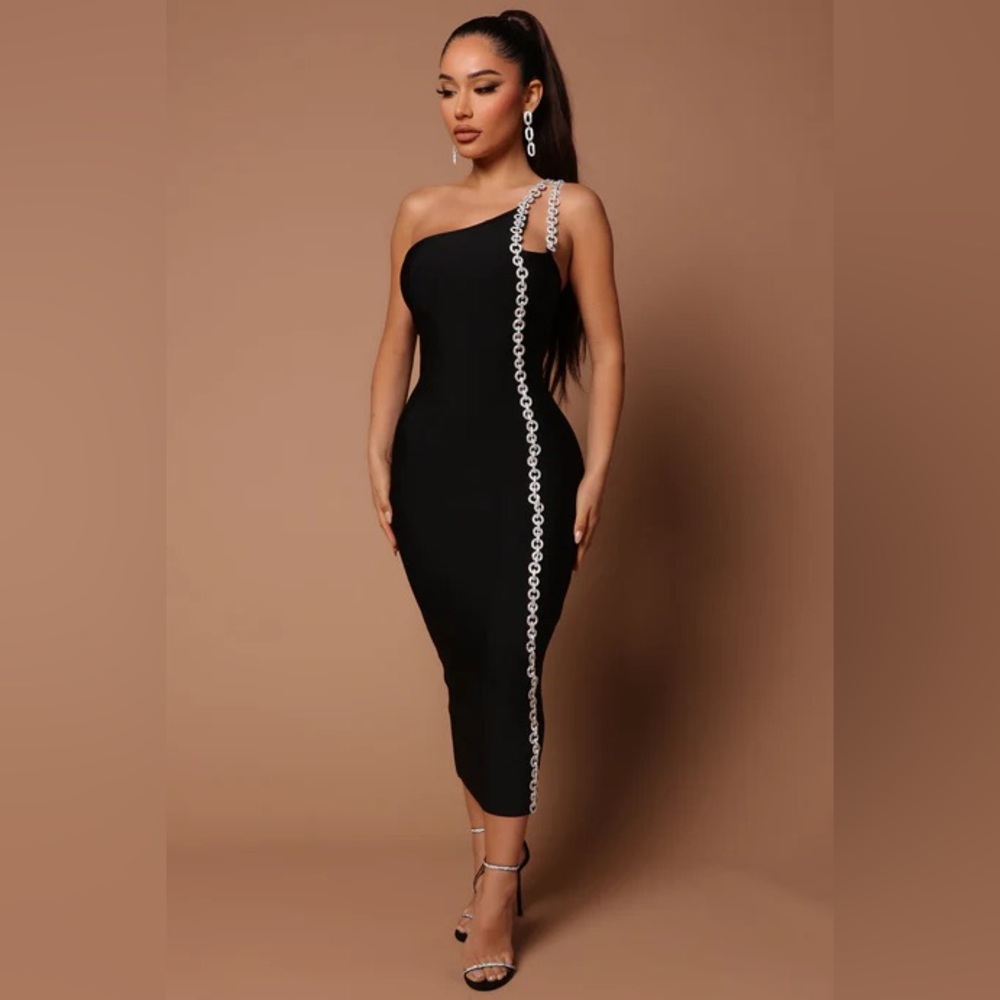 Fashion Nova Luxe Gigi Elegant Black One-Shoulder Dress Sold out XL